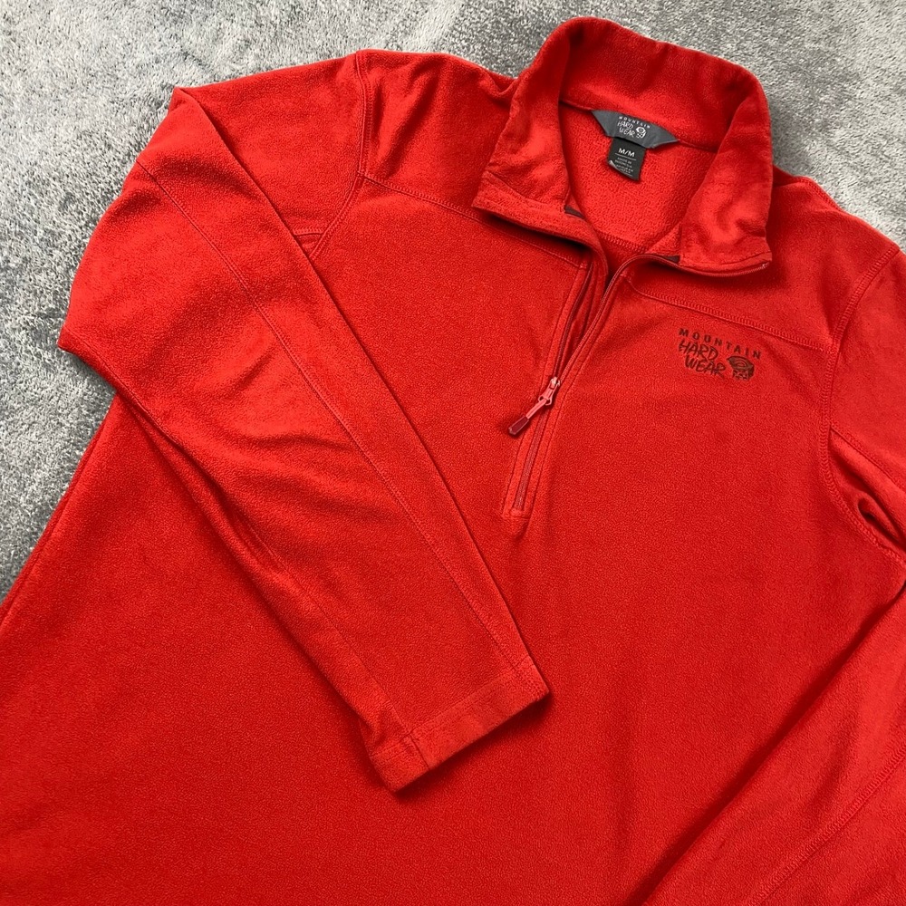 Mountain Hardwear Women M Fleece Pullover Red Quarter Zip Mock Neck Long Sleeve